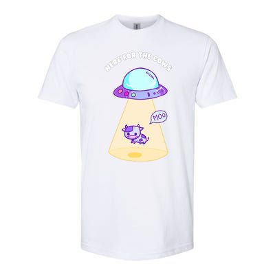 Here For The Cows Moo Alien Space Ship Stars Galaxy Funny Funny Gift Softstyle CVC T-Shirt