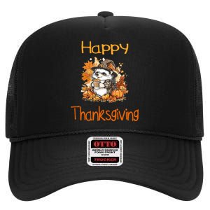 Hedgehog Fall Thanksgiving Happy Thanksgiving High Crown Mesh Back Trucker Hat