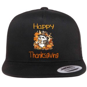 Hedgehog Fall Thanksgiving Happy Thanksgiving Flat Bill Trucker Hat