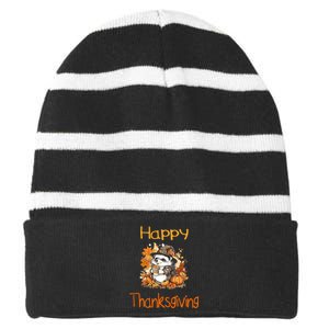 Hedgehog Fall Thanksgiving Happy Thanksgiving Striped Beanie with Solid Band