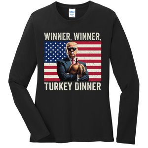 Humor Funny Trump Winner Winner Turkey Dinner Thanksgiving Gift Ladies Long Sleeve Shirt