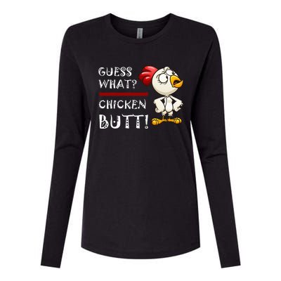 Howdy from the Chicken Coop  Guess What Chicken Butt! Womens Cotton Relaxed Long Sleeve T-Shirt