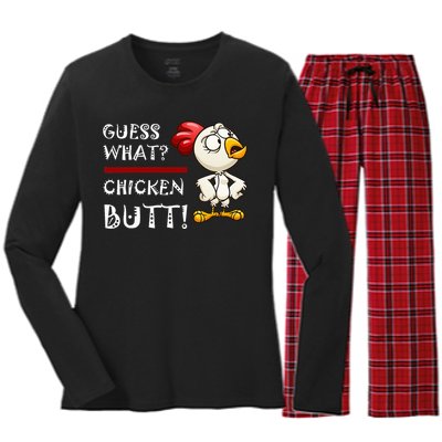 Howdy from the Chicken Coop  Guess What Chicken Butt! Women's Long Sleeve Flannel Pajama Set 