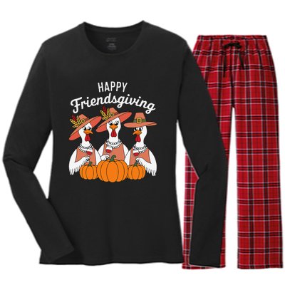 Happy Friendsgiving Thanksgiving Friends Matching Outfit Women's Long Sleeve Flannel Pajama Set 