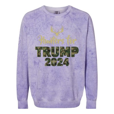 Hunters For Trump 2024 President Camouflage Deer Elk Antlers Colorblast Crewneck Sweatshirt