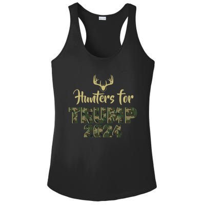 Hunters For Trump 2024 President Camouflage Deer Elk Antlers Ladies PosiCharge Competitor Racerback Tank