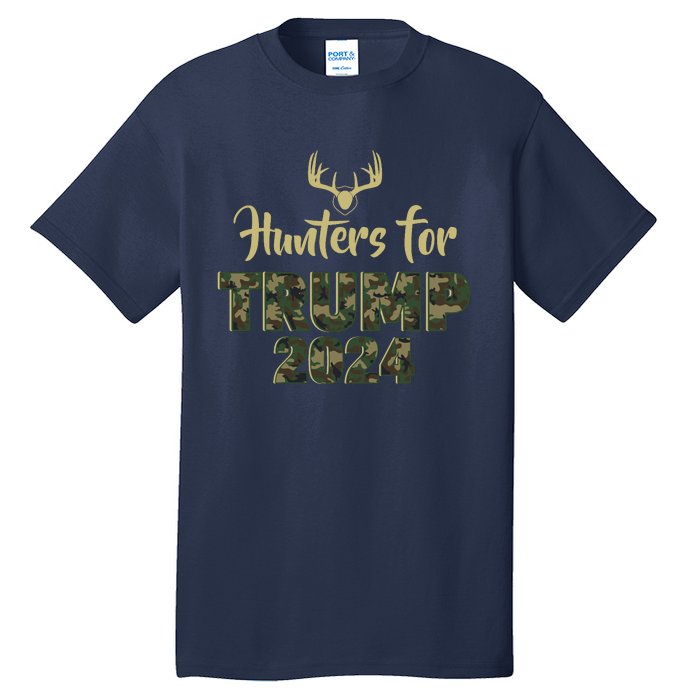 Hunters For Trump 2024 President Camouflage Deer Elk Antlers Tall T-Shirt