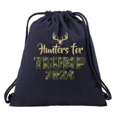 Hunters For Trump 2024 President Camouflage Deer Elk Antlers Drawstring Bag