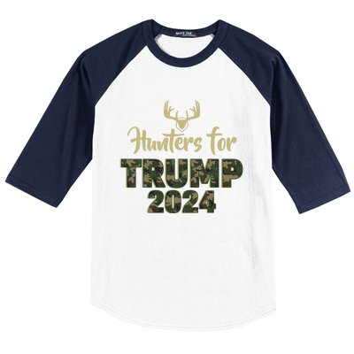 Hunters For Trump 2024 President Camouflage Deer Elk Antlers Baseball Sleeve Shirt