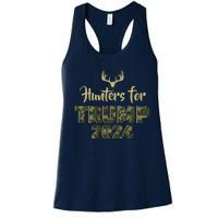 Hunters For Trump 2024 President Camouflage Deer Elk Antlers Women's Racerback Tank