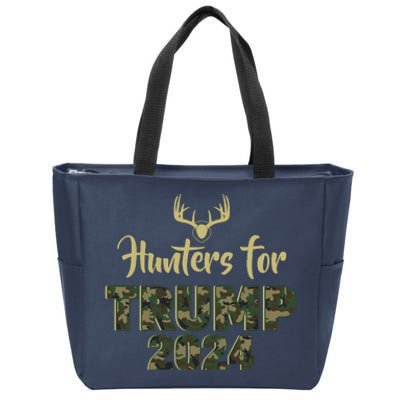 Hunters For Trump 2024 President Camouflage Deer Elk Antlers Zip Tote Bag