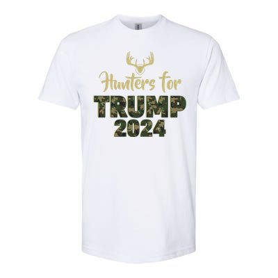 Hunters For Trump 2024 President Camouflage Deer Elk Antlers Softstyle CVC T-Shirt