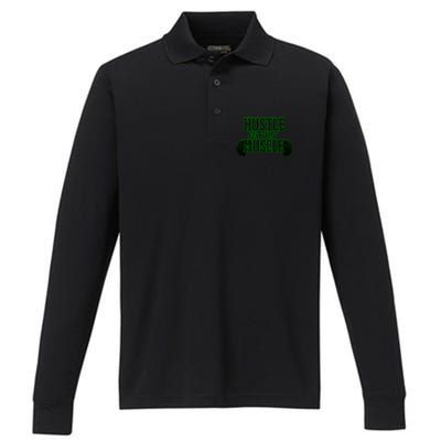 Hustle For That Muscle Weight Funny Gift Green Black Design Gift Performance Long Sleeve Polo