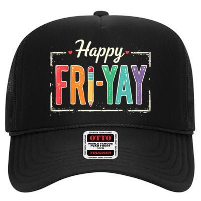 Happy Friyay Teacher Essentials High Crown Mesh Back Trucker Hat