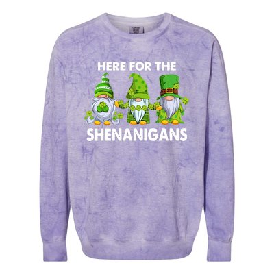 Here For The Shenanigans St Patrick's Day Holiday Lucky Gnome Colorblast Crewneck Sweatshirt