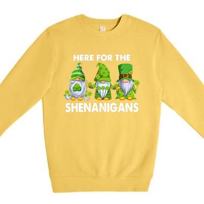 Here For The Shenanigans St Patrick's Day Holiday Lucky Gnome Premium Crewneck Sweatshirt