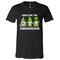 Here For The Shenanigans St Patrick's Day Holiday Lucky Gnome V-Neck T-Shirt