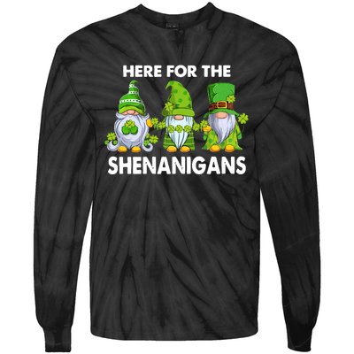 Here For The Shenanigans St Patrick's Day Holiday Lucky Gnome Tie-Dye Long Sleeve Shirt