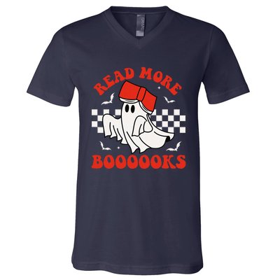 Halloween Funny Teacher Cute Booooks Ghost Read More Books V-Neck T-Shirt