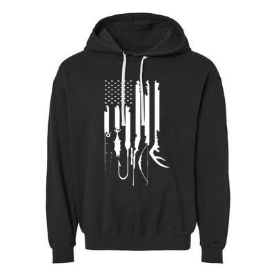 Hunting Fishing USA Flag American Themed Decor Garment-Dyed Fleece Hoodie