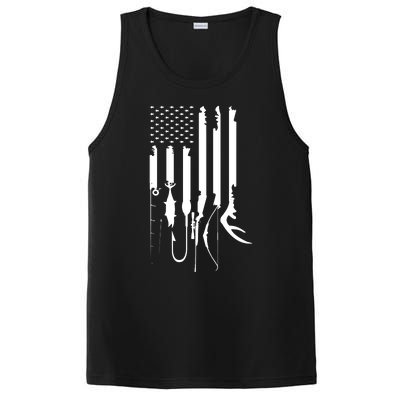 Hunting Fishing USA Flag American Themed Decor PosiCharge Competitor Tank