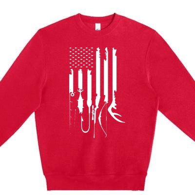 Hunting Fishing USA Flag American Themed Decor Premium Crewneck Sweatshirt