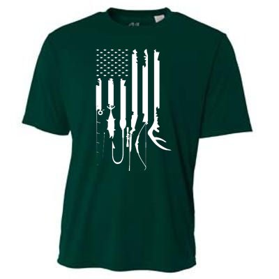 Hunting Fishing USA Flag American Themed Decor Cooling Performance Crew T-Shirt