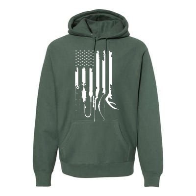 Hunting Fishing USA Flag American Themed Decor Premium Hoodie