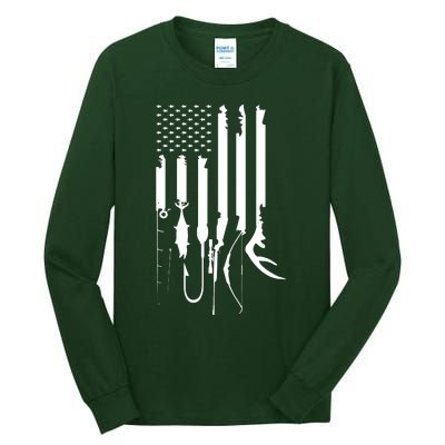 Hunting Fishing USA Flag American Themed Decor Tall Long Sleeve T-Shirt