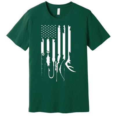 Hunting Fishing USA Flag American Themed Decor Premium T-Shirt