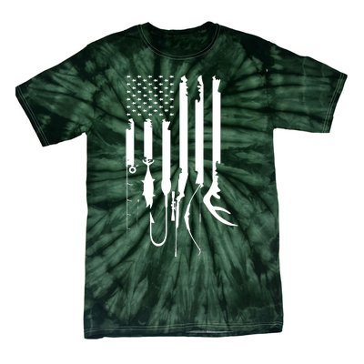 Hunting Fishing USA Flag American Themed Decor Tie-Dye T-Shirt