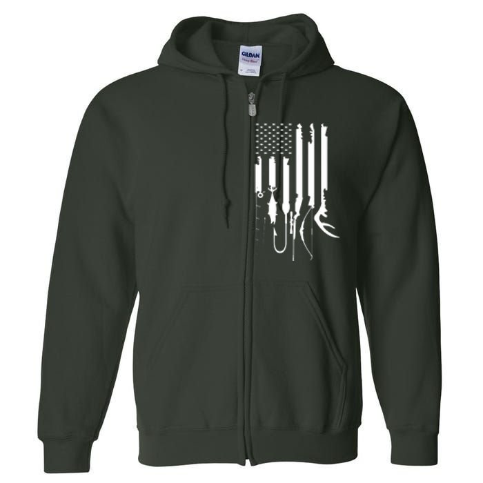 Hunting Fishing USA Flag American Themed Decor Full Zip Hoodie