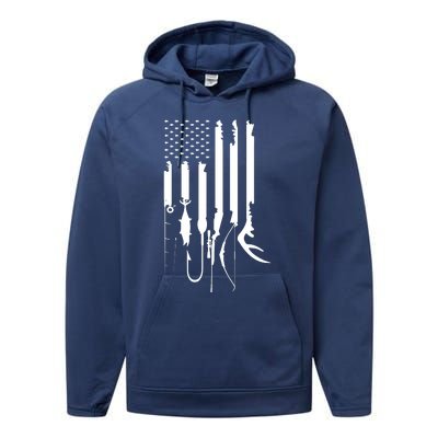 Hunting Fishing USA Flag American Themed Decor Performance Fleece Hoodie