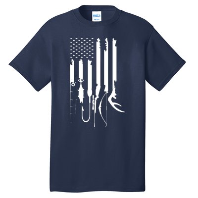 Hunting Fishing USA Flag American Themed Decor Tall T-Shirt