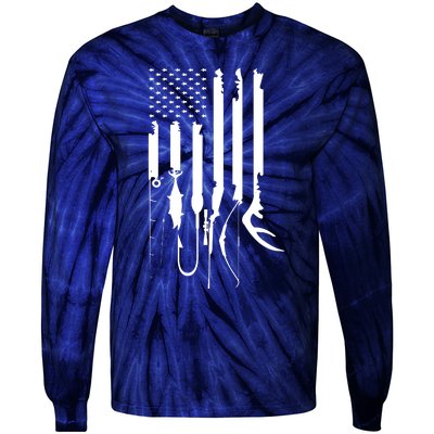 Hunting Fishing USA Flag American Themed Decor Tie-Dye Long Sleeve Shirt