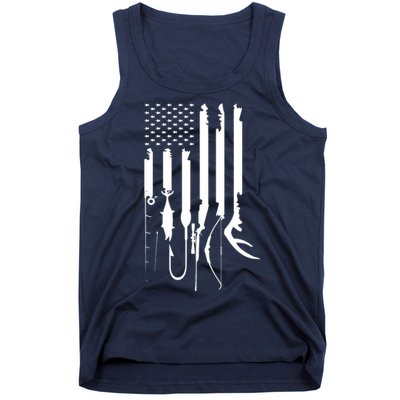 Hunting Fishing USA Flag American Themed Decor Tank Top