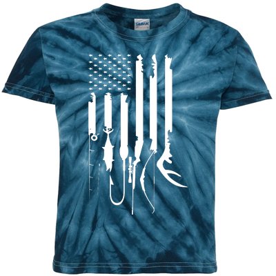 Hunting Fishing USA Flag American Themed Decor Kids Tie-Dye T-Shirt