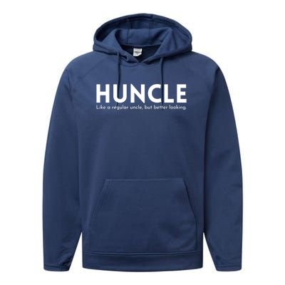 Huncle Funny Uncle Gift Humor Handsome Hunk Dad Joke Great Gift Performance Fleece Hoodie