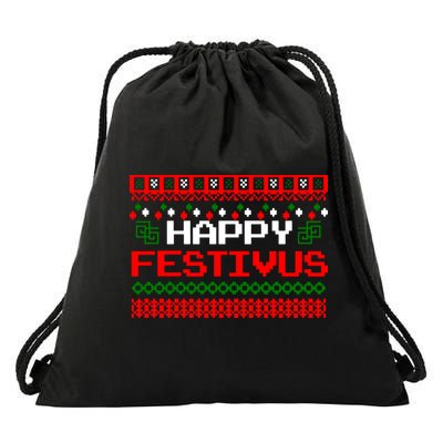 Happy Festivus Ugly Christmas Drawstring Bag