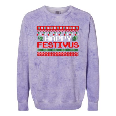 Happy Festivus Ugly Christmas Colorblast Crewneck Sweatshirt