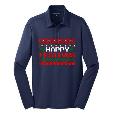 Happy Festivus Ugly Christmas Silk Touch Performance Long Sleeve Polo