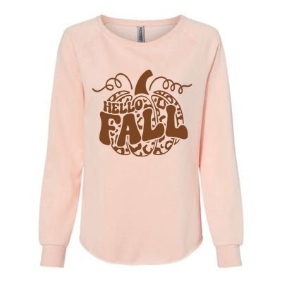 Hello Fall Vibes Leopard Pumpkin Womens California Wash Sweatshirt