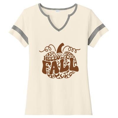 Hello Fall Vibes Leopard Pumpkin Ladies Halftime Notch Neck Tee