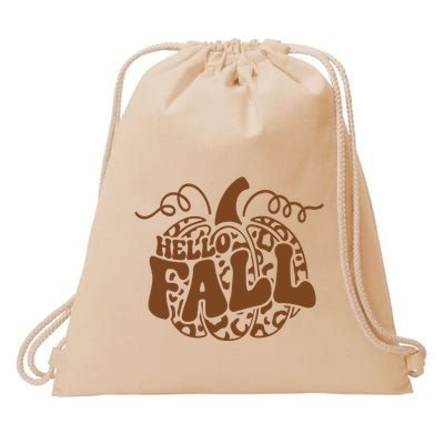 Hello Fall Vibes Leopard Pumpkin Drawstring Bag
