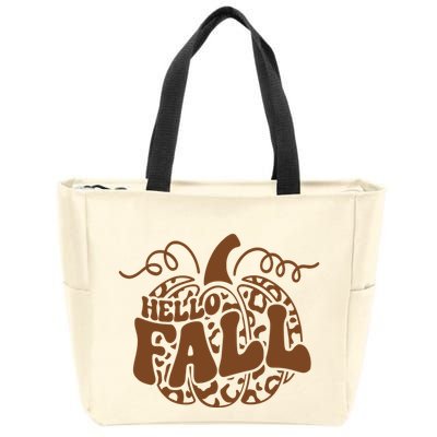 Hello Fall Vibes Leopard Pumpkin Zip Tote Bag