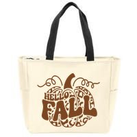 Hello Fall Vibes Leopard Pumpkin Zip Tote Bag