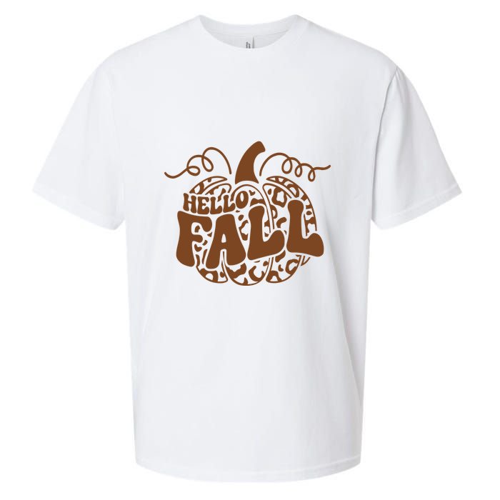 Hello Fall Vibes Leopard Pumpkin Sueded Cloud Jersey T-Shirt