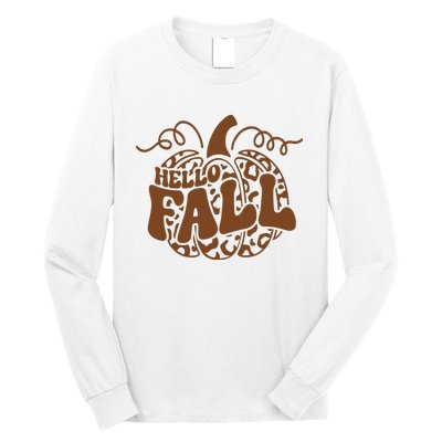 Hello Fall Vibes Leopard Pumpkin Long Sleeve Shirt