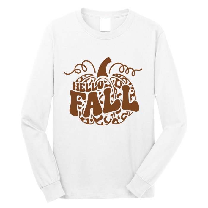 Hello Fall Vibes Leopard Pumpkin Long Sleeve Shirt