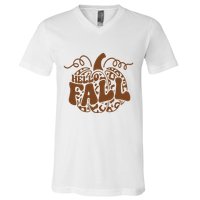 Hello Fall Vibes Leopard Pumpkin V-Neck T-Shirt